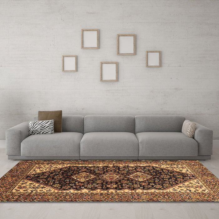 Machine Washable Oriental Brown Industrial Rug in a Living Room,, wshurb2119brn