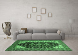 Machine Washable Oriental Emerald Green Industrial Area Rugs in a Living Room,, wshurb2119emgrn