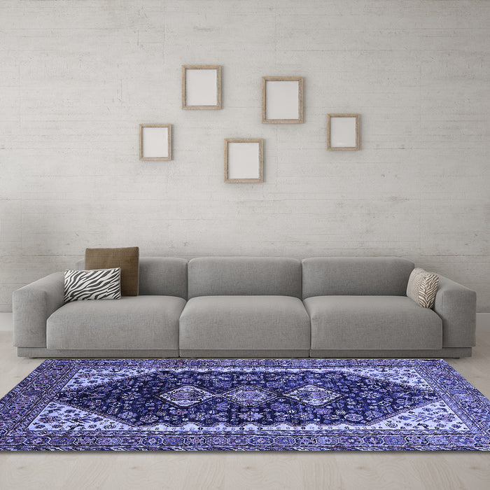 Machine Washable Oriental Blue Industrial Rug in a Living Room, wshurb2119blu