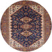 Round Mid-Century Modern Camel Brown Oriental Rug, urb2119