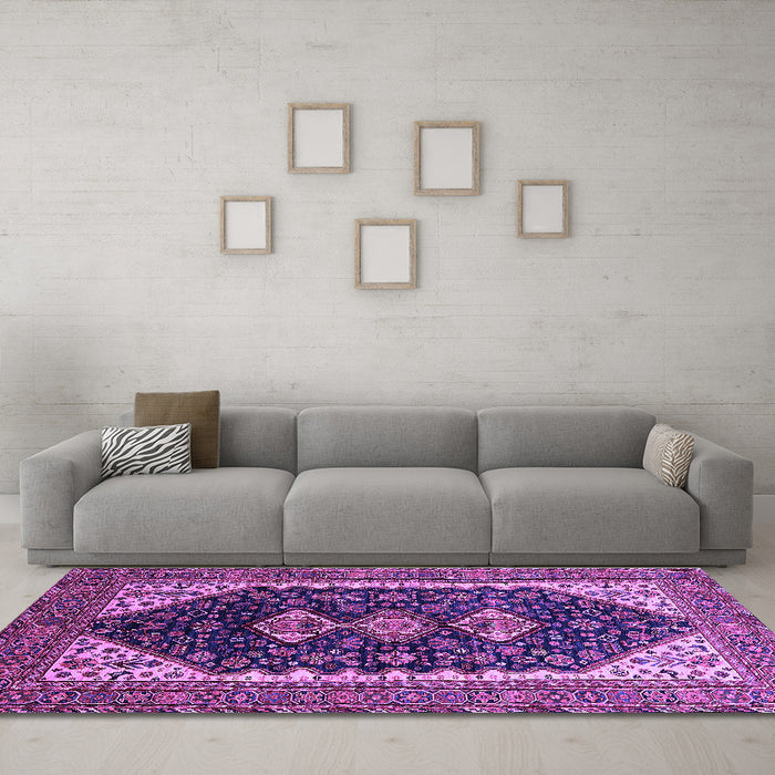 Machine Washable Oriental Purple Industrial Area Rugs in a Living Room, wshurb2119pur