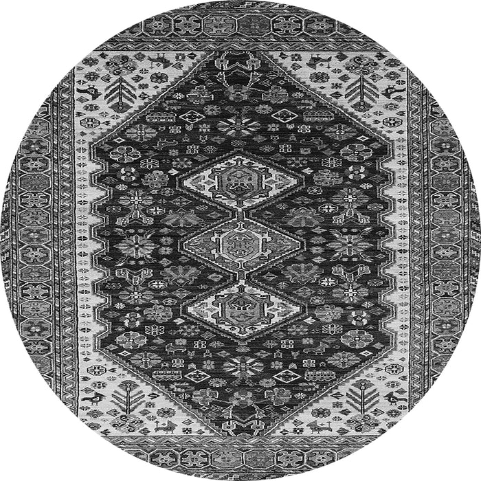 Round Machine Washable Oriental Gray Industrial Rug, wshurb2119gry