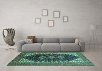 Machine Washable Oriental Turquoise Industrial Rug, wshurb2119turq