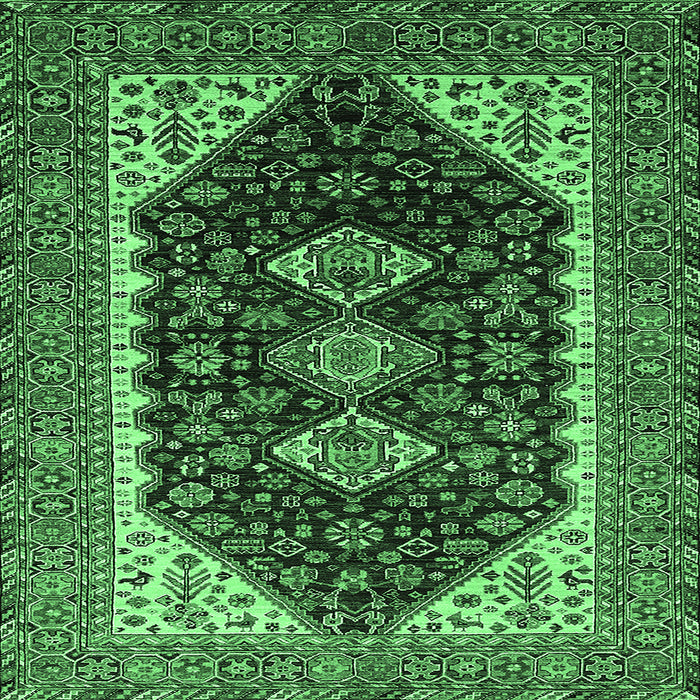 Square Machine Washable Oriental Emerald Green Industrial Area Rugs, wshurb2119emgrn