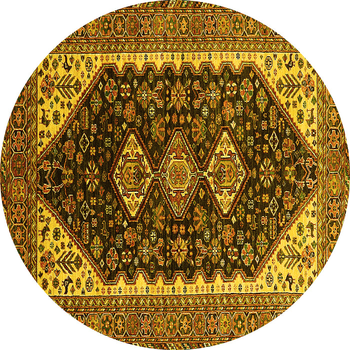 Round Machine Washable Oriental Yellow Industrial Rug, wshurb2119yw