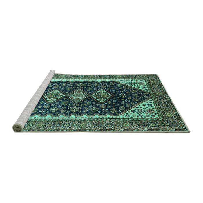 Sideview of Machine Washable Oriental Turquoise Industrial Area Rugs, wshurb2119turq