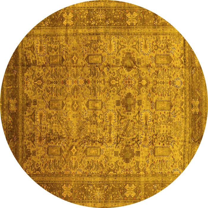 Round Machine Washable Oriental Yellow Industrial Rug, wshurb2120yw