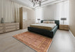 Mid-Century Modern Mahogany Brown Oriental Rug in a Bedroom, urb2120