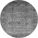 Round Machine Washable Oriental Gray Industrial Rug, wshurb2120gry