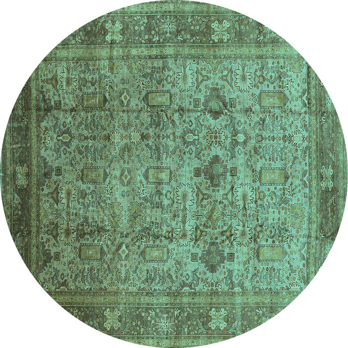 Round Machine Washable Oriental Turquoise Industrial Area Rugs, wshurb2120turq