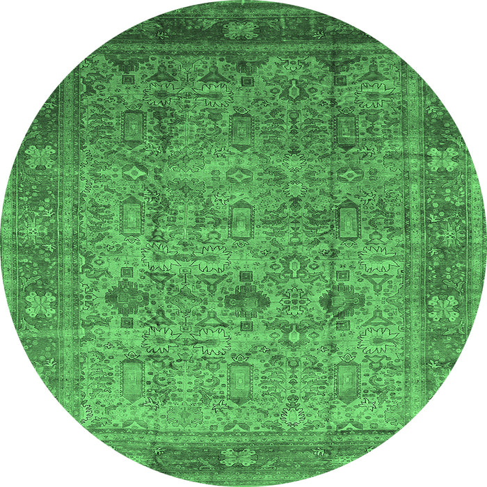 Round Oriental Emerald Green Industrial Rug, urb2120emgrn