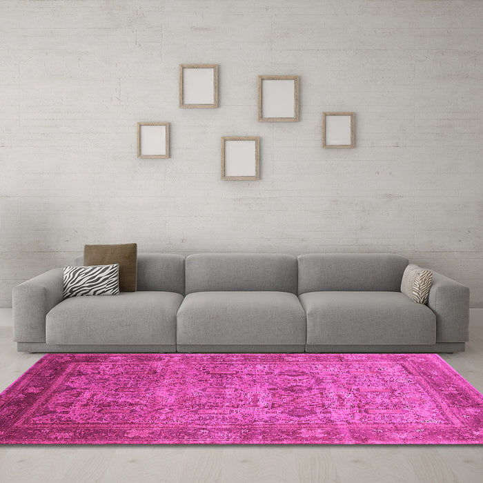 Machine Washable Oriental Pink Industrial Rug in a Living Room, wshurb2120pnk