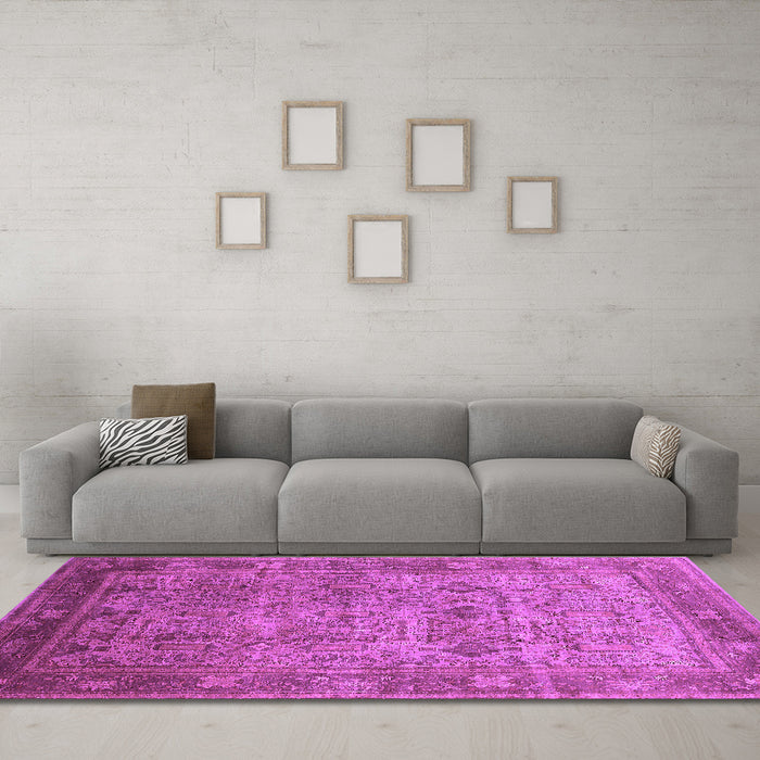 Machine Washable Oriental Purple Industrial Area Rugs in a Living Room, wshurb2120pur