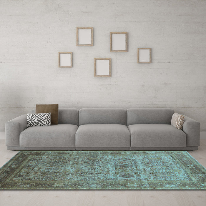 Machine Washable Oriental Light Blue Industrial Rug in a Living Room, wshurb2120lblu