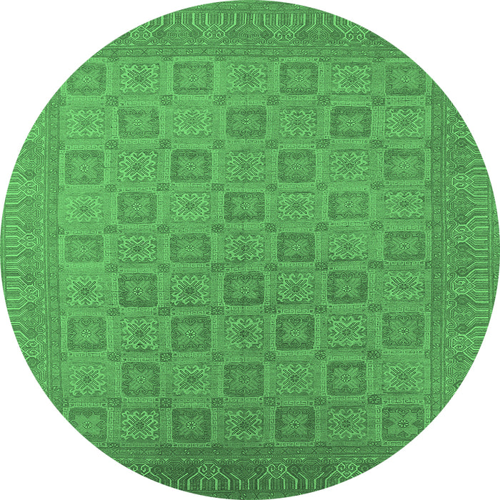 Round Oriental Emerald Green Industrial Rug, urb2121emgrn