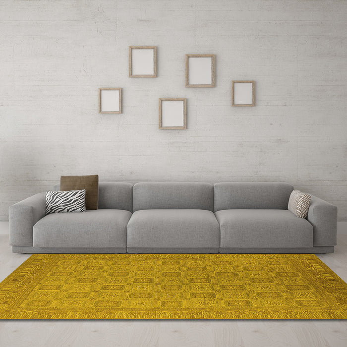 Machine Washable Oriental Yellow Industrial Rug in a Living Room, wshurb2121yw