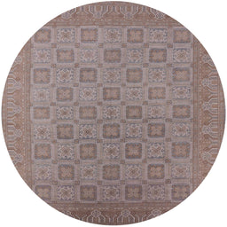 Round Mid-Century Modern Mauve Taupe Purple Oriental Rug, urb2121