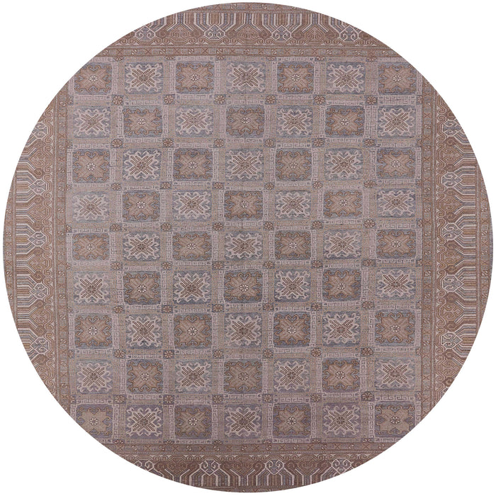 Round Mid-Century Modern Mauve Taupe Purple Oriental Rug, urb2121