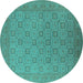 Round Machine Washable Oriental Turquoise Industrial Area Rugs, wshurb2121turq