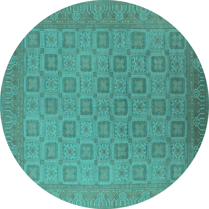 Round Oriental Turquoise Industrial Rug, urb2121turq