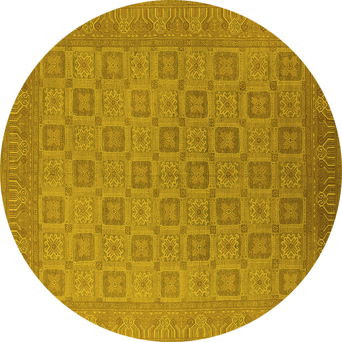 Round Machine Washable Oriental Yellow Industrial Rug, wshurb2121yw
