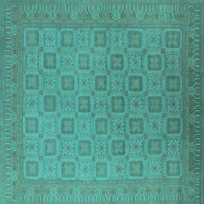 Square Machine Washable Oriental Turquoise Industrial Area Rugs, wshurb2121turq