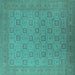 Square Machine Washable Oriental Turquoise Industrial Area Rugs, wshurb2121turq