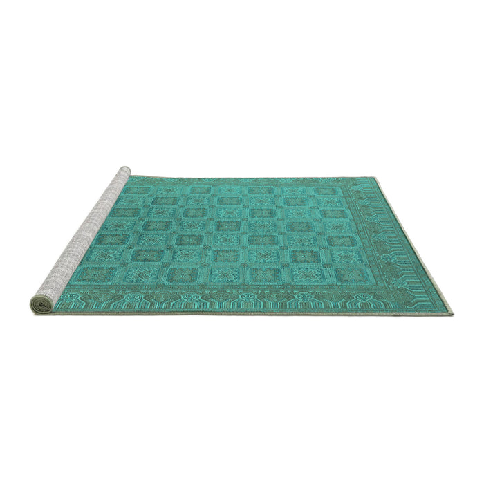 Sideview of Machine Washable Oriental Turquoise Industrial Area Rugs, wshurb2121turq