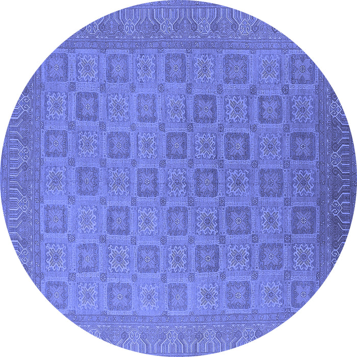 Round Machine Washable Oriental Blue Industrial Rug, wshurb2121blu