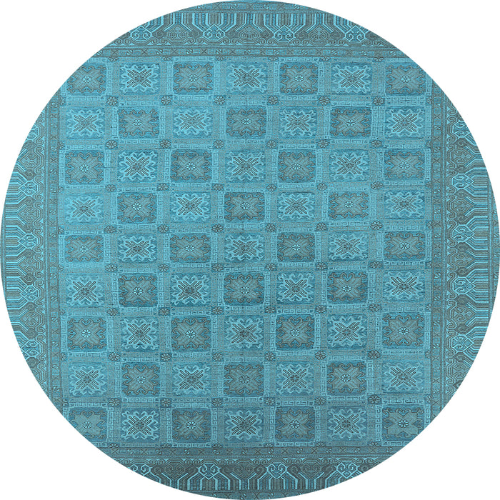 Round Machine Washable Oriental Light Blue Industrial Rug, wshurb2121lblu