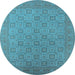 Round Machine Washable Oriental Light Blue Industrial Rug, wshurb2121lblu