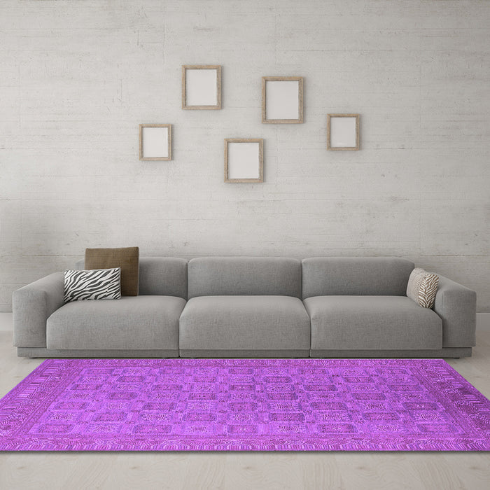 Machine Washable Oriental Purple Industrial Area Rugs in a Living Room, wshurb2121pur