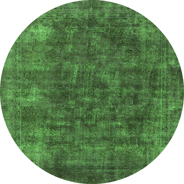 Round Machine Washable Oriental Green Industrial Area Rugs, wshurb2122grn