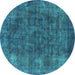 Round Machine Washable Oriental Turquoise Industrial Area Rugs, wshurb2122turq