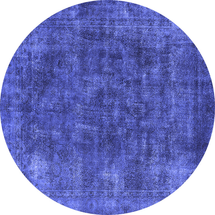 Round Machine Washable Oriental Blue Industrial Rug, wshurb2122blu