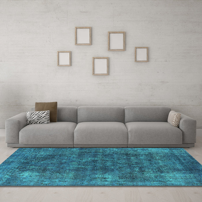 Machine Washable Oriental Turquoise Industrial Area Rugs in a Living Room,, wshurb2122turq