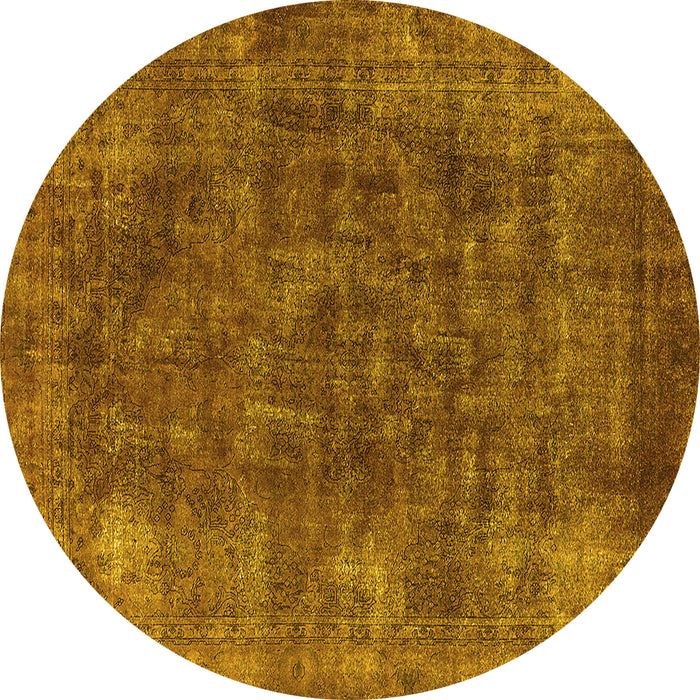 Round Machine Washable Oriental Yellow Industrial Rug, wshurb2122yw