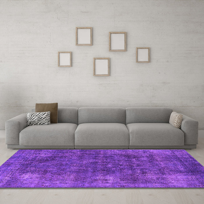 Machine Washable Oriental Purple Industrial Area Rugs in a Living Room, wshurb2122pur