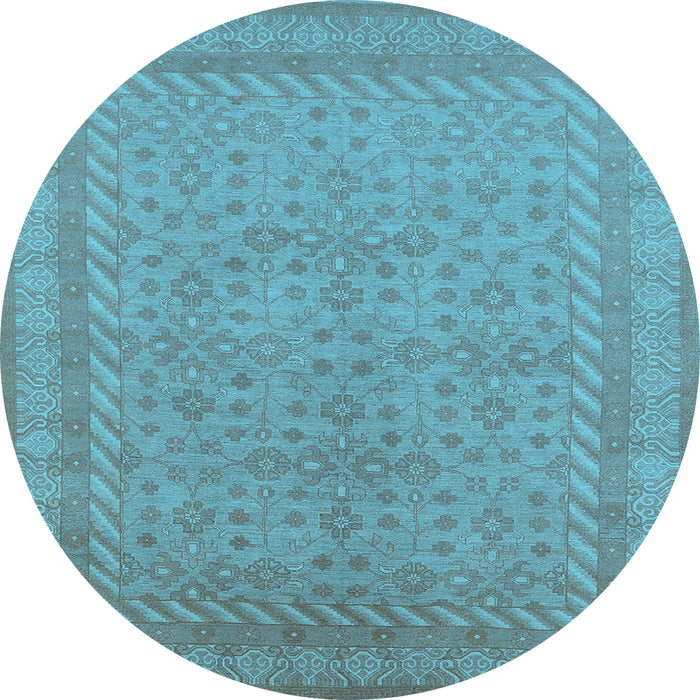 Round Machine Washable Oriental Light Blue Industrial Rug, wshurb2123lblu