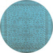 Round Machine Washable Oriental Light Blue Industrial Rug, wshurb2123lblu