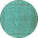 Round Machine Washable Oriental Turquoise Industrial Area Rugs, wshurb2123turq