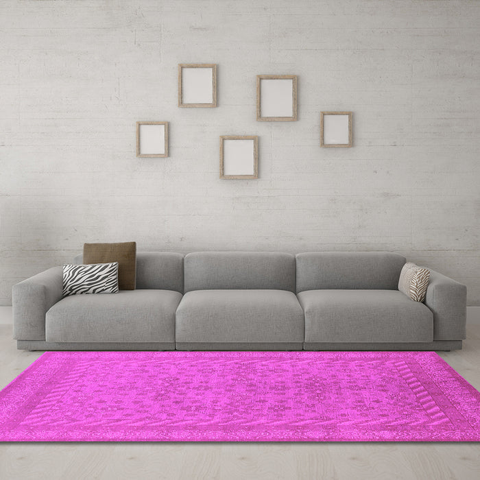 Machine Washable Oriental Pink Industrial Rug in a Living Room, wshurb2123pnk