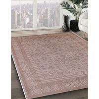 Mid-Century Modern Khaki Rose Pink Oriental Rug, urb2123