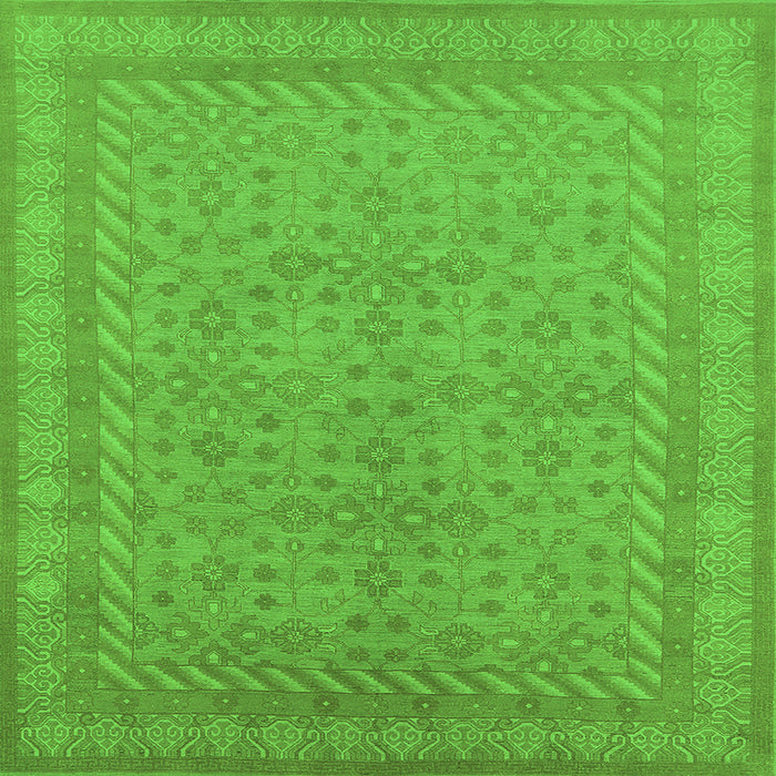 Square Machine Washable Oriental Green Industrial Area Rugs, wshurb2123grn
