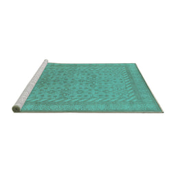 Sideview of Machine Washable Oriental Turquoise Industrial Area Rugs, wshurb2123turq
