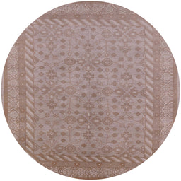 Round Mid-Century Modern Khaki Rose Pink Oriental Rug, urb2123