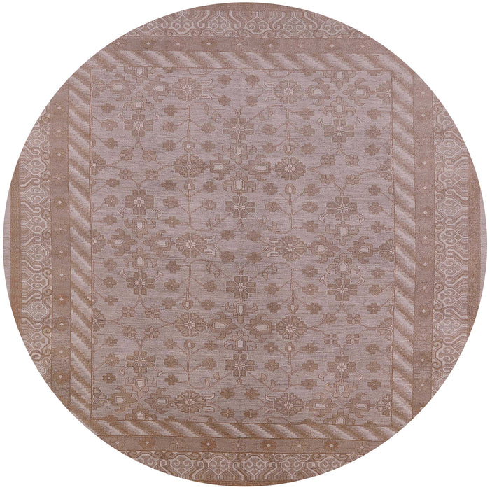 Round Mid-Century Modern Khaki Rose Pink Oriental Rug, urb2123