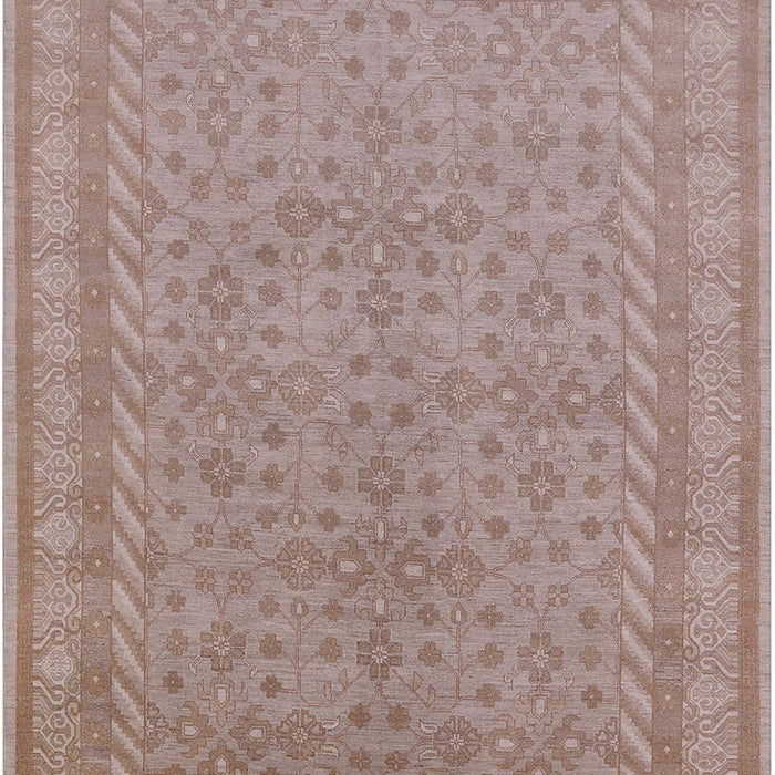 Mid-Century Modern Khaki Rose Pink Oriental Rug, urb2123