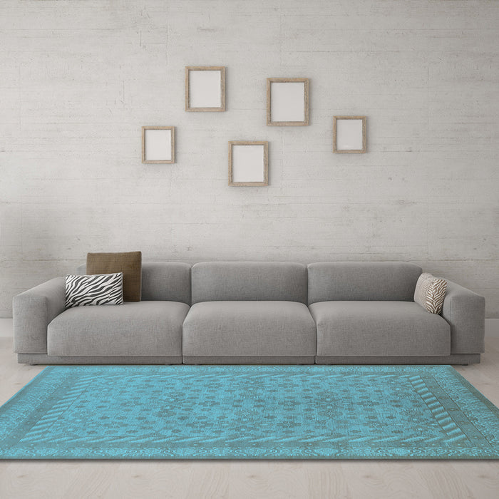 Machine Washable Oriental Light Blue Industrial Rug in a Living Room, wshurb2123lblu