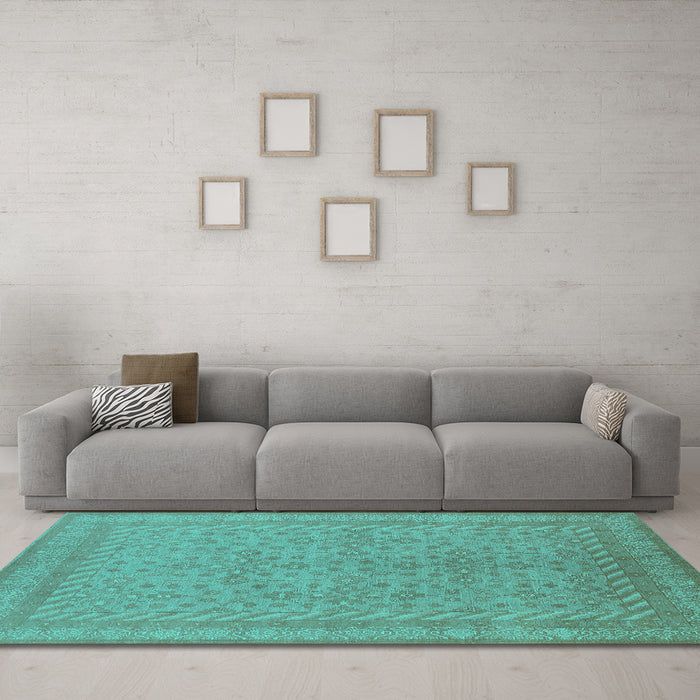 Machine Washable Oriental Turquoise Industrial Area Rugs in a Living Room,, wshurb2123turq